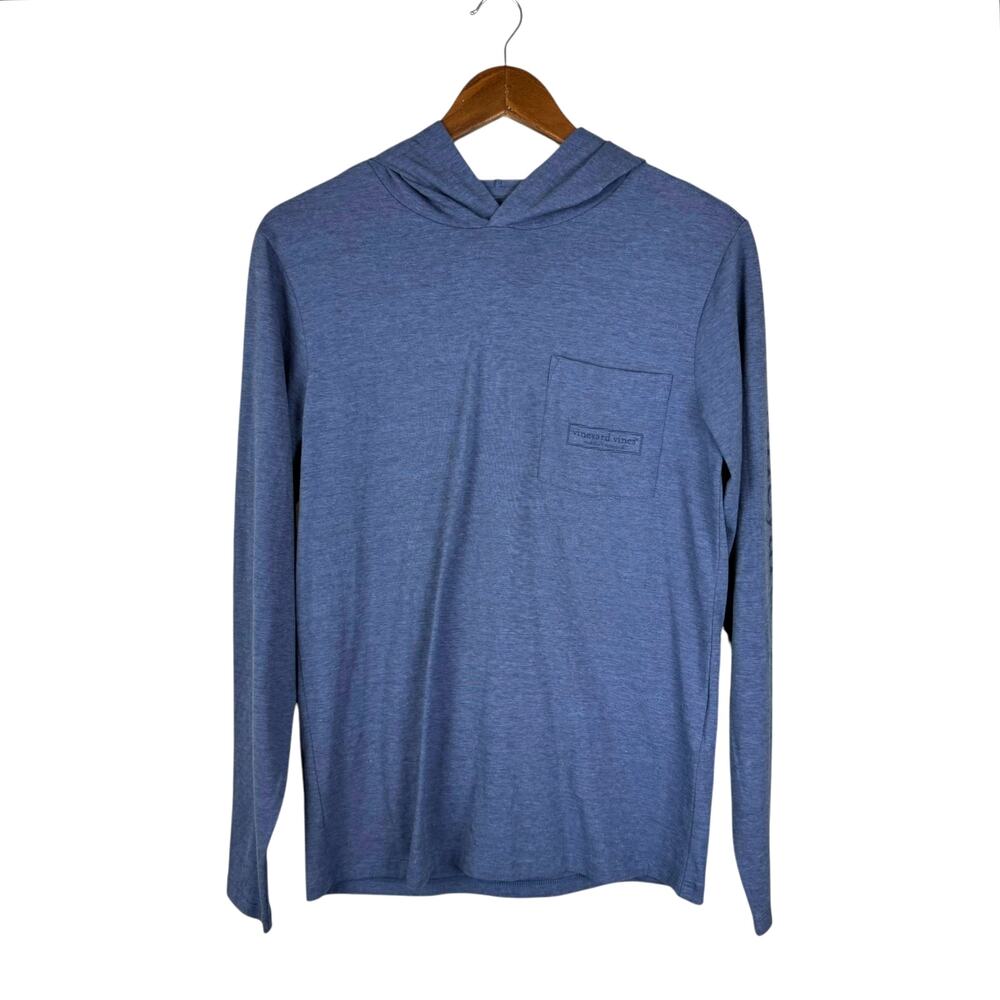 Vineyard Vines Men's Edgartown Blue Hoodie Long Sleeve Logo Lightweight Shirt